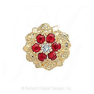 GS099 D/R - 14 Karat Gold Slide with Diamond center and Ruby accents 